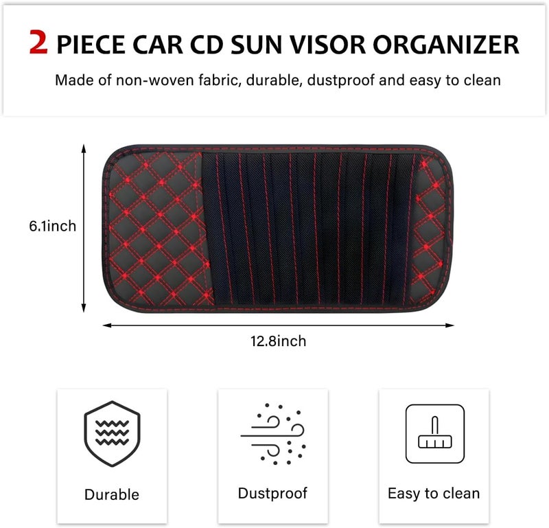 Wevdn 2 PCS Car Visor CD Holder, Large Capacity Vehicle Visor Organizer with 10 DVD Storage Sleeves, CD or DVD Visor Holder Organizer Cases for Car Truck SUV, Car Accessories (Red) - Image 2
